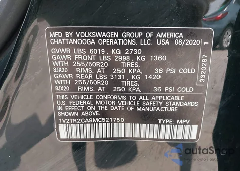 2021 Volkswagen Atlas 3.6L V6 Sel Premium from USA, damaged, VIN 1V2TR2CA8MC521750